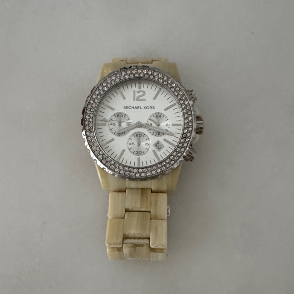 Michael Kors Ivory and Silver Chronograph Watch